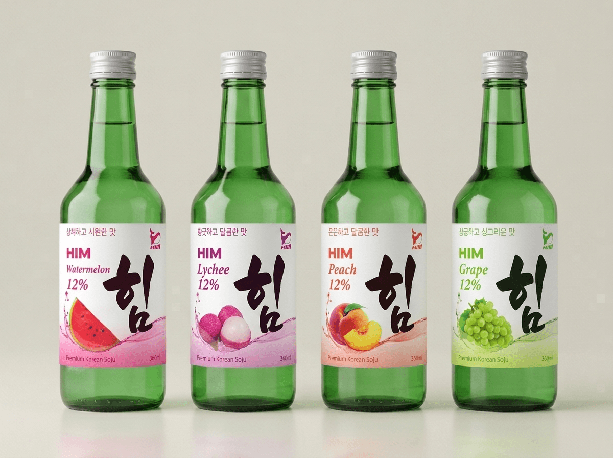 HIM Soju green bottle export OEM lineup