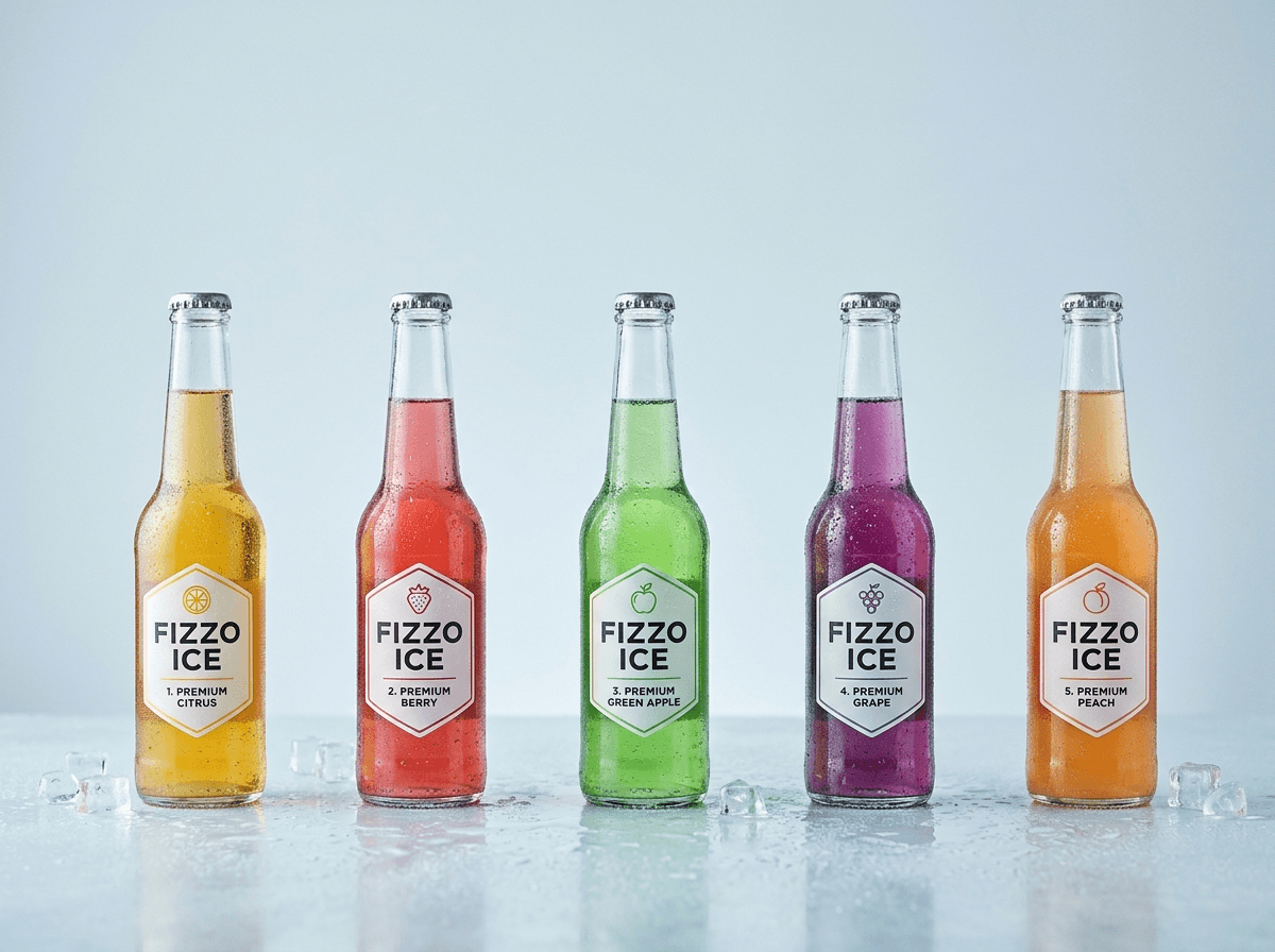 Five flavor lineup of clear glass bottle RTD
