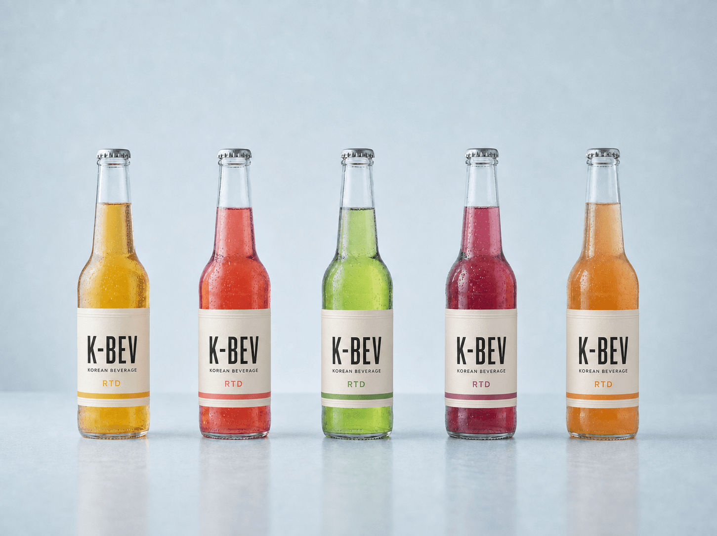 Five flavor lineup of clear glass bottle RTD